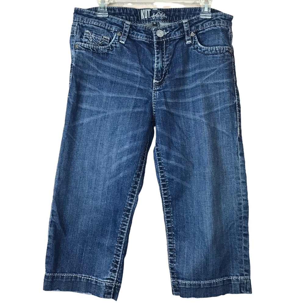 Kut From The Kloth Blue Denim Jean Capris Embroidered Stitch Pockets Wom…
